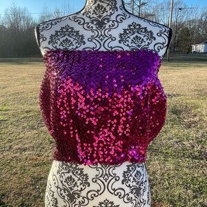 Sequin Strapless Top - Pink and Purple